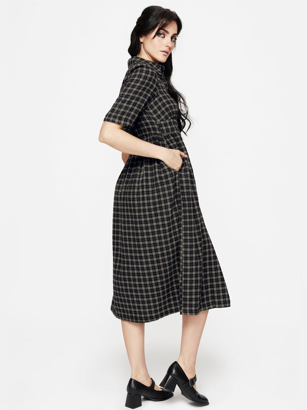 NWT Disturbia Terra Midi Smock Shirt Dress in Olive US 14 / UK 18 - Picture 3 of 6
